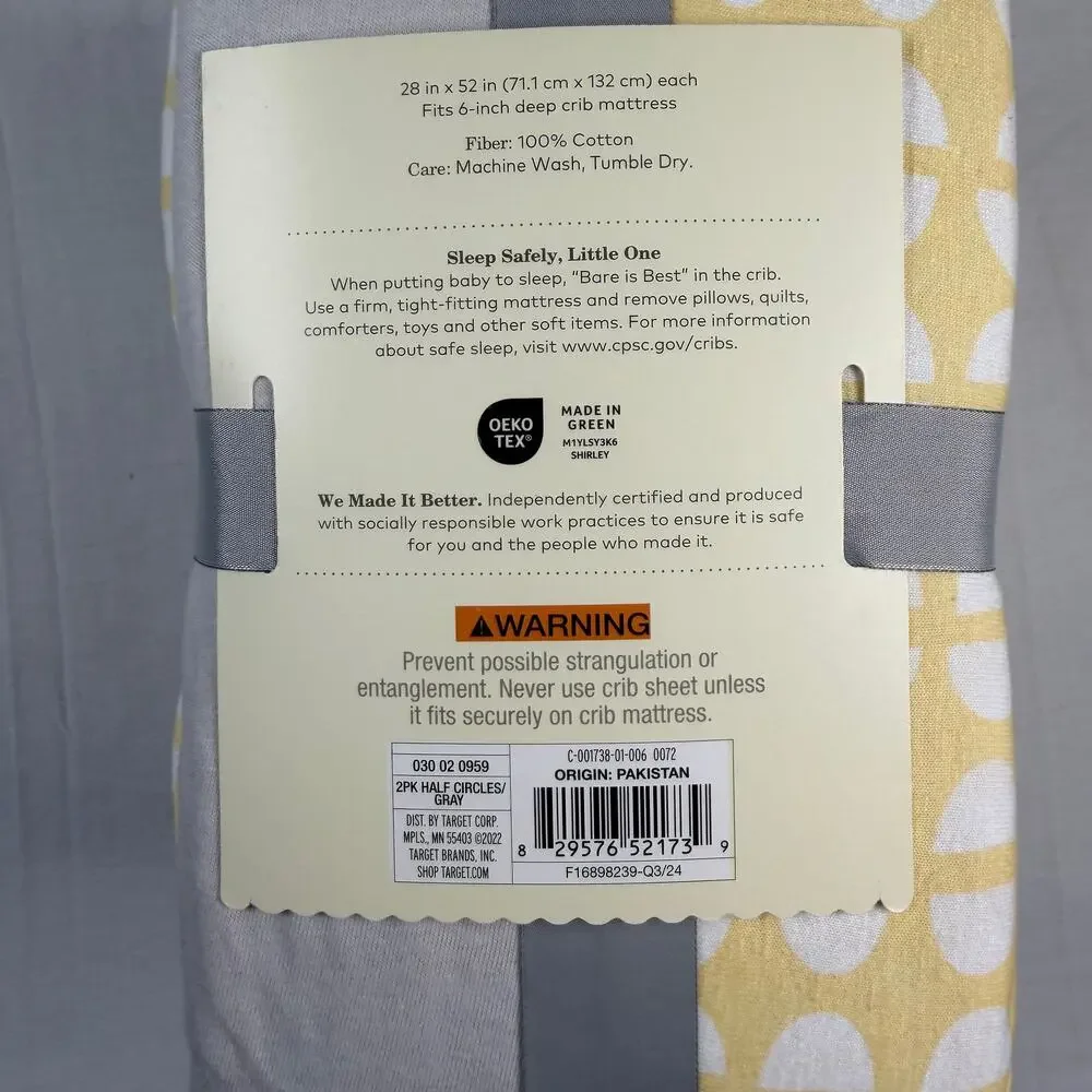 Cloud Island Crib Sheets 2 Pack Gender Neutral Gray Yellow 100% Cotton NWT